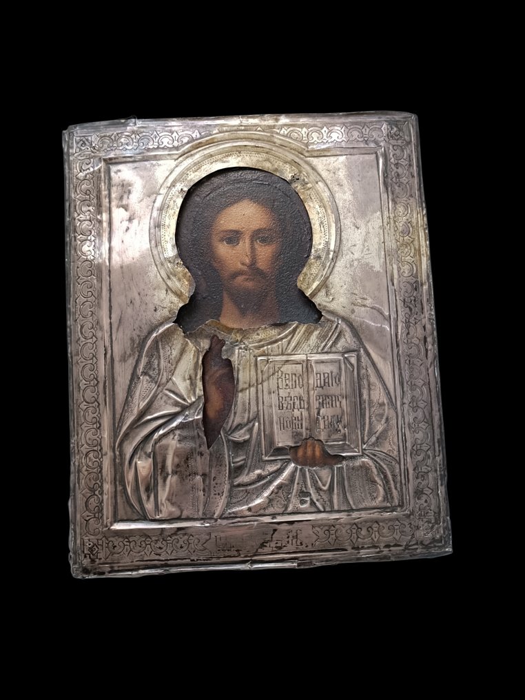 Icoană - Hristos Atotputernicul - Argint, Lemn #1.0