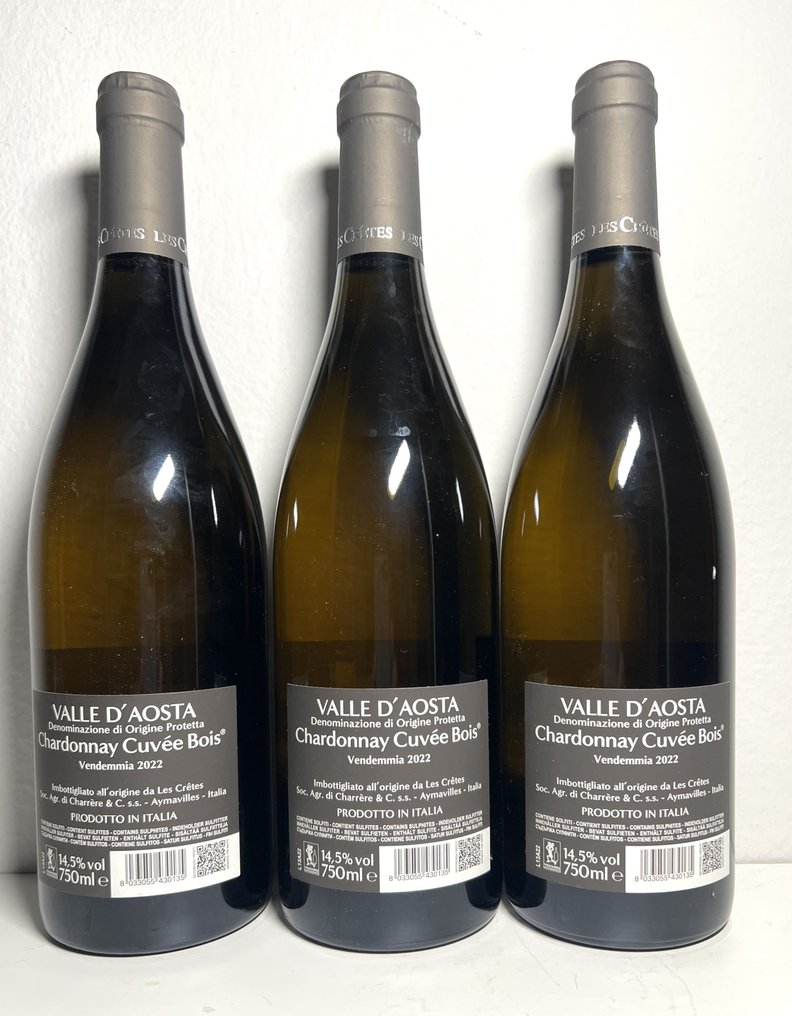 2022 Les Crêtes, Chardonnay Cuvée Bois - Aostan laakso DOC - 3 Pullot (0.7 L) #2.1
