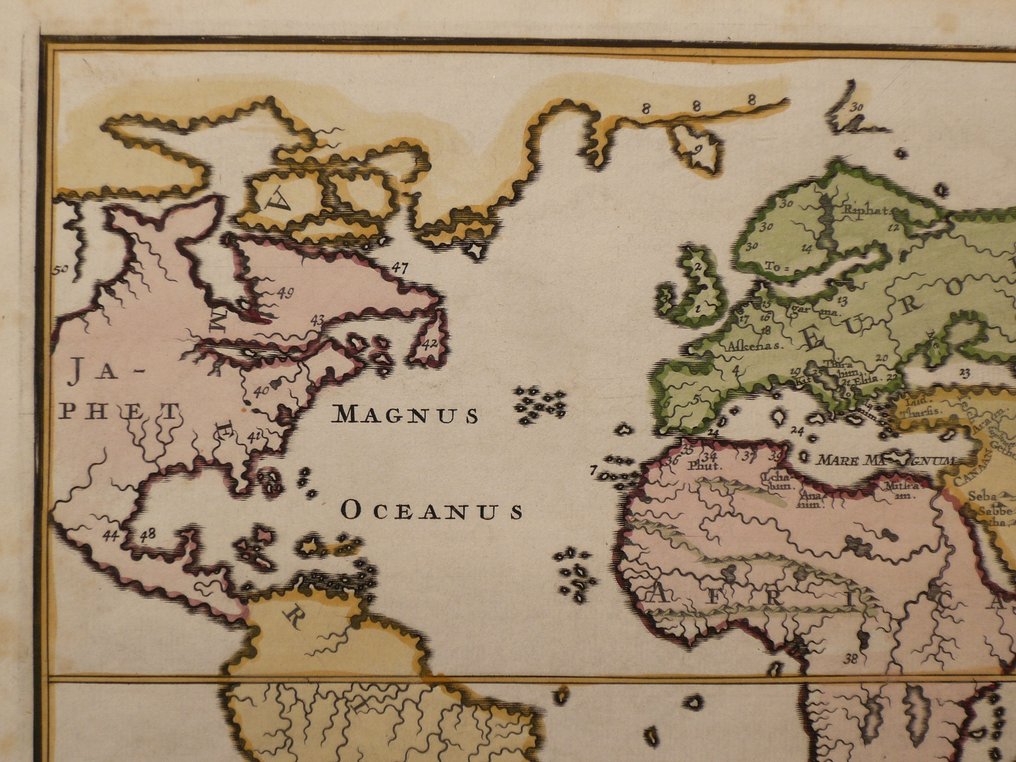 World - Ηπείρους / Αυστραλία; J. Moxon - Totius Orbis Terrarum Tabula Ejusque Post Diluvium Divisio Inter Filios Noachi - 1701-1720 #2.1