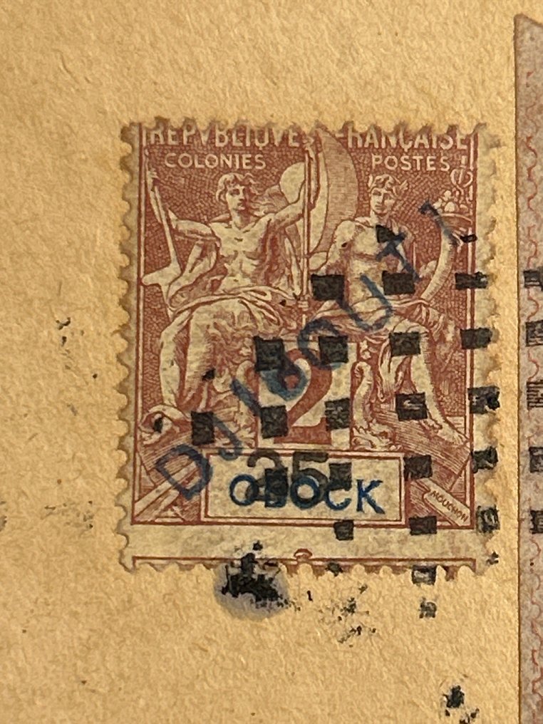 Djibouti 1894 - Unikt poststykke med værdi postzegel Yvert 2019; €1800 - Yvert 2(2x),3,4 op poststuk #2.1