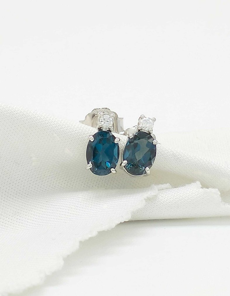 Fără preț de rezervă - Cercei - 14 ct. Aur alb Topaz - Diamant #4.3