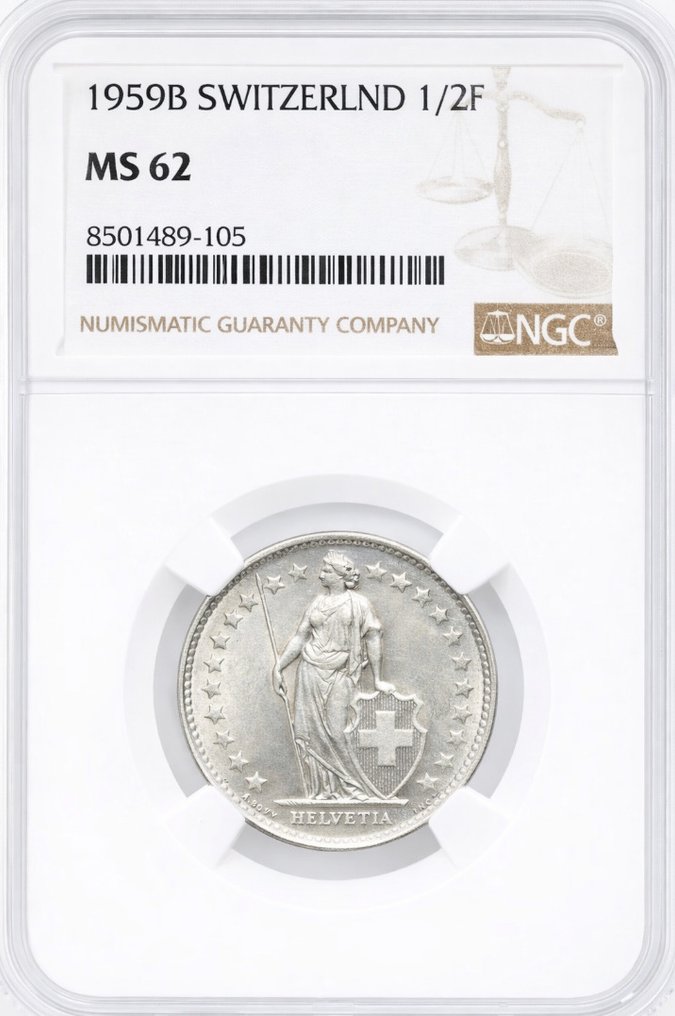 Elveția, Bern 1/2 Franc 1959 - NGC MS62 #1.0