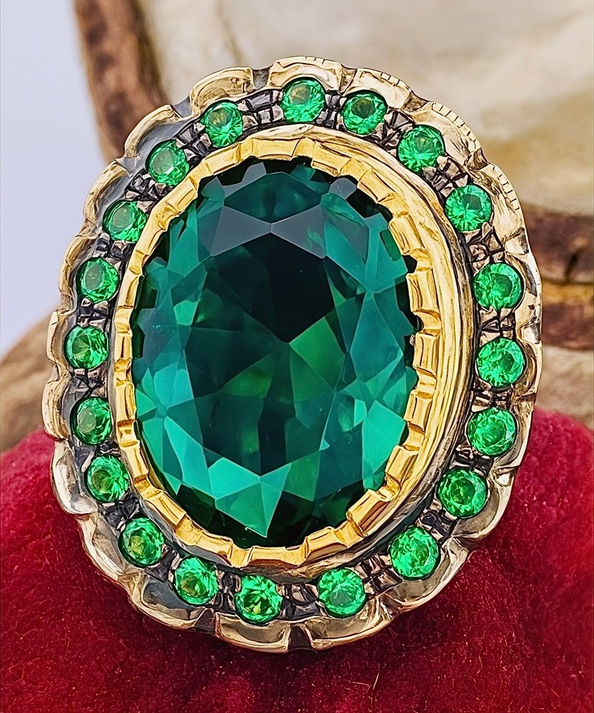 沒有保留價 - 戒指 - 9 節 黃金, 銀 祖母綠 - 祖母綠 #2.1