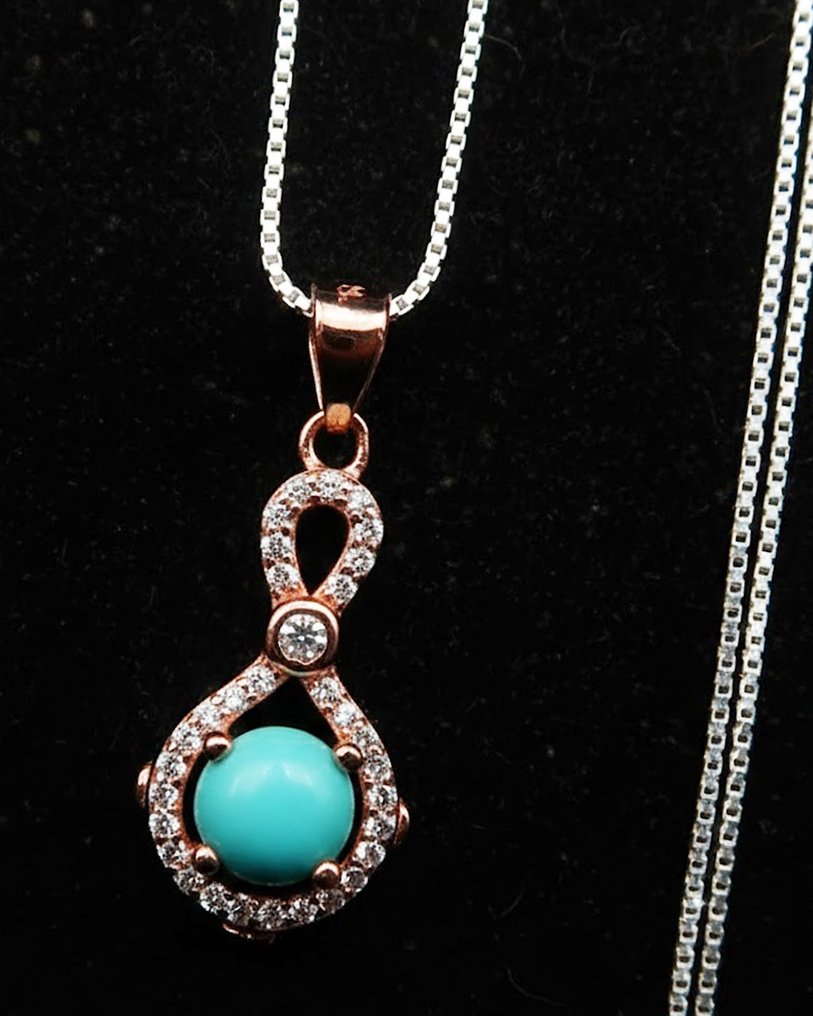 綠松石 - 銀, 神圣绿松石项链：旅行者的保护与正义之言 - 925纯银 - 吊墜頸鏈 #1.0