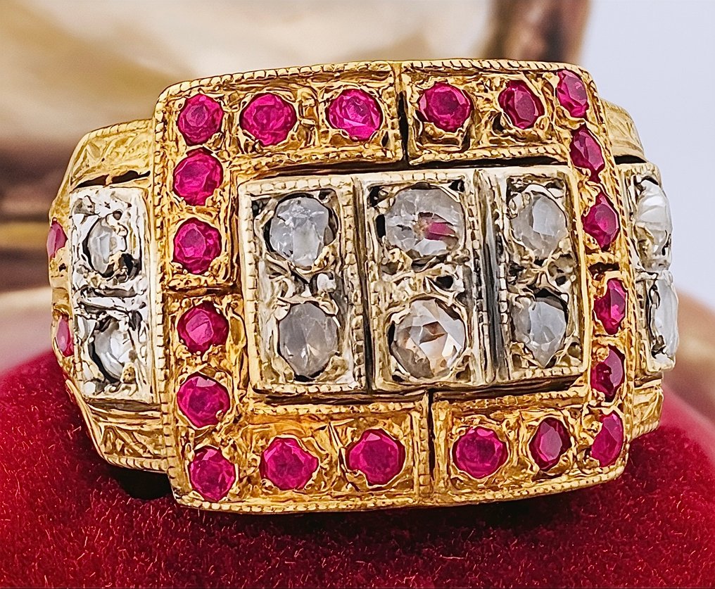 沒有保留價 - 戒指 - 9 節 黃金, 銀 鉆石 (天然)  - 紅寶石 #3.2