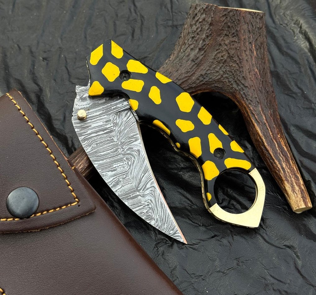 厨刀 -  厨房刀具 - 折叠刀 - Bras 内锁 - 带雕刻的加厚柄 - 皮革 - 亚洲 - 木头 - 亚洲 #1.0