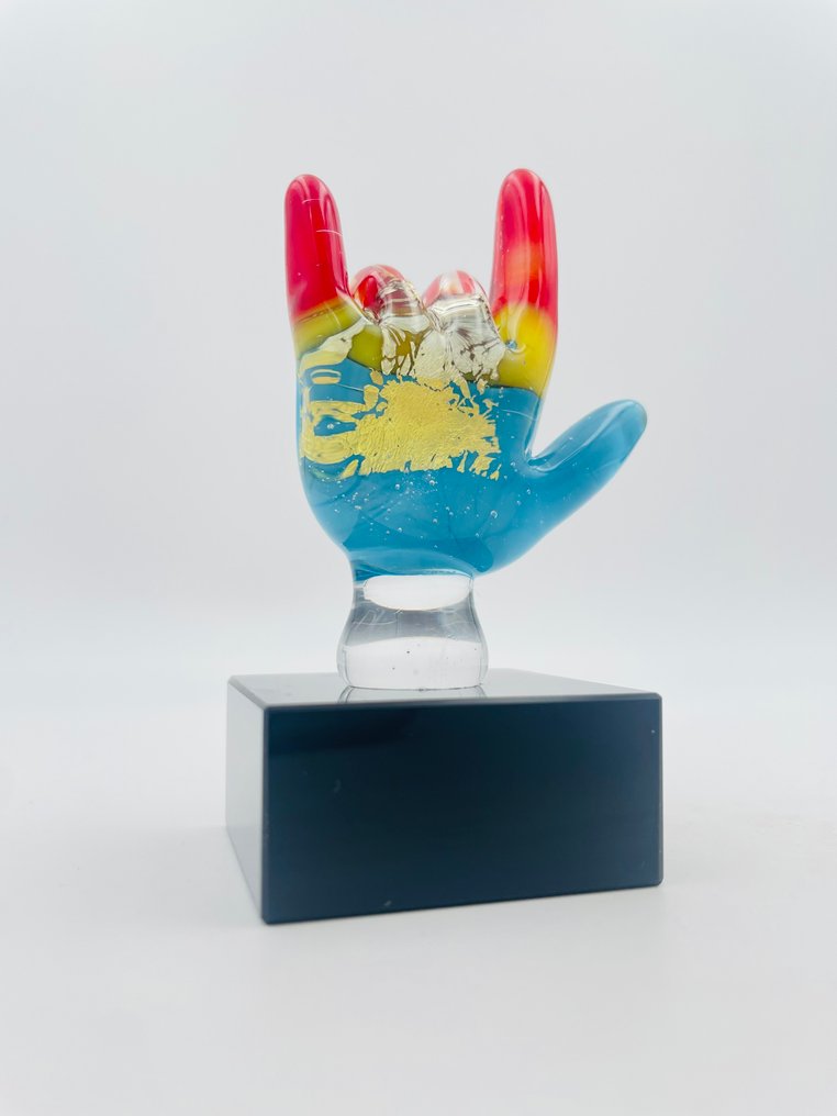 Guidotti - Γλυπτό, Mano con foglia d’Oro e argento. - 7.5 cm - γυαλί Murano - 2025 #1.0