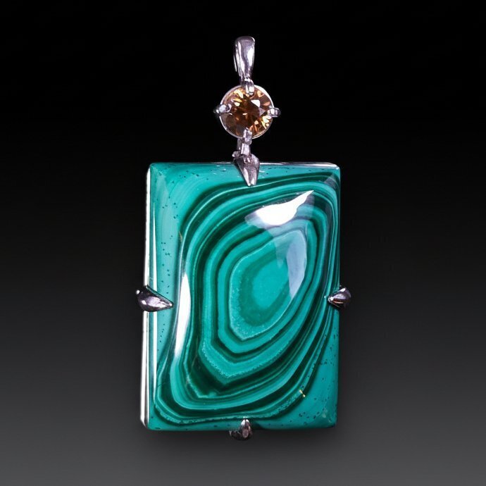 Silber - Anhänger - 42 ct, Malachit, Hervorragend! #1.0