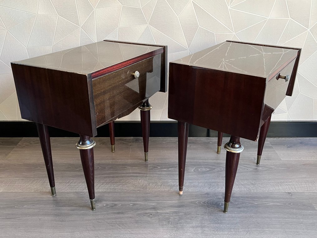 Nattduksbord (2) - Mahognyträ - Messing - Vintage #4.3