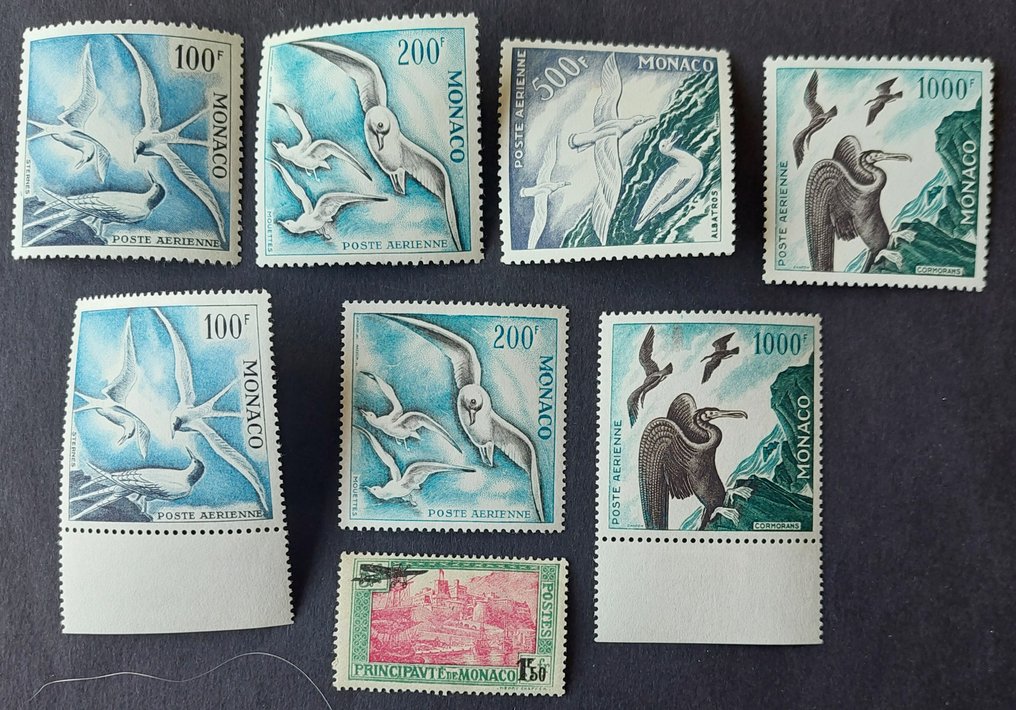 摩納哥  - 航空邮政，一套8枚邮票，其中包括两套鸟类系列。 - Yvert Poste aérienne 1, 55-58 et 66-68 #1.0