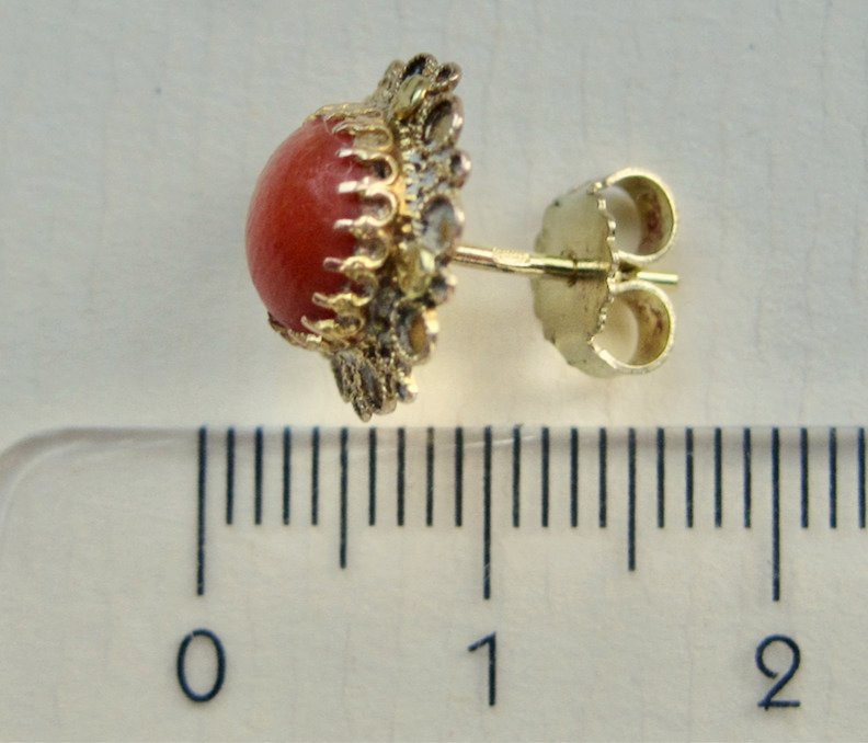 沒有保留價 - 耳環 - 14 克拉 黃金 珊瑚 - 血珊瑚 #4.3
