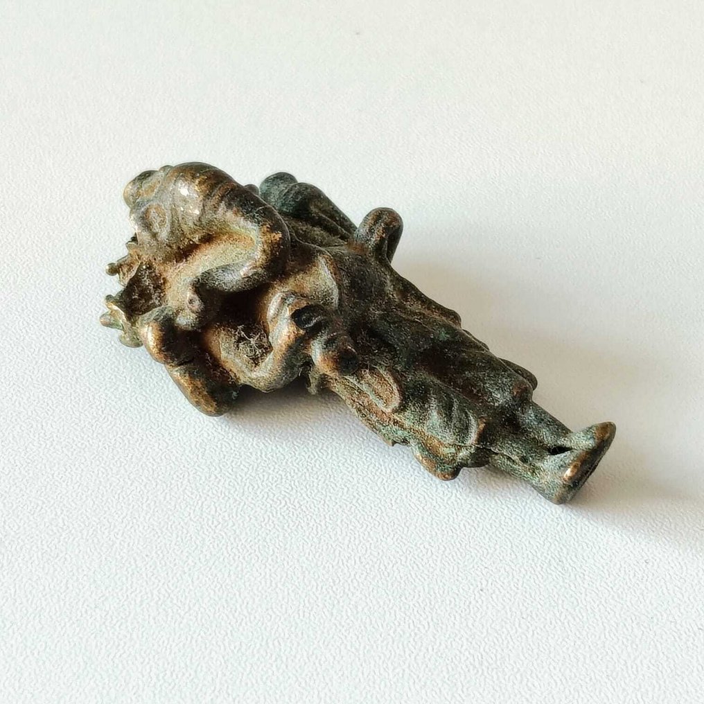 古代印度支那 黄铜色 站立的象神雕像 旅行护身符 - 49 mm  (没有保留价) #4.3