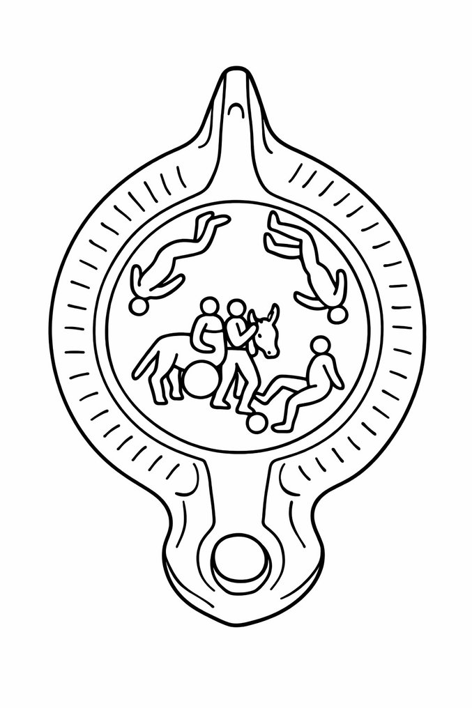 Antigua Roma, Imperio Lámpara romana Venatores con toro, Norte de África - 106 mm #1.0