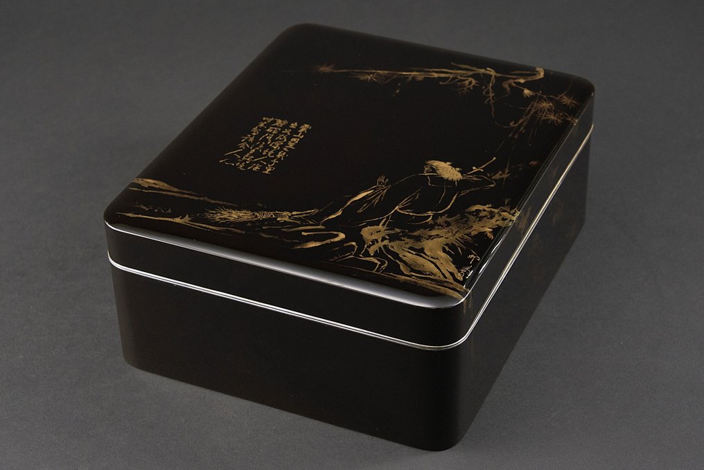 盒 - 带有景观抹漆和诗意题词的文件盒——由堂本印象（Domoto Insho）绘制 #1.0