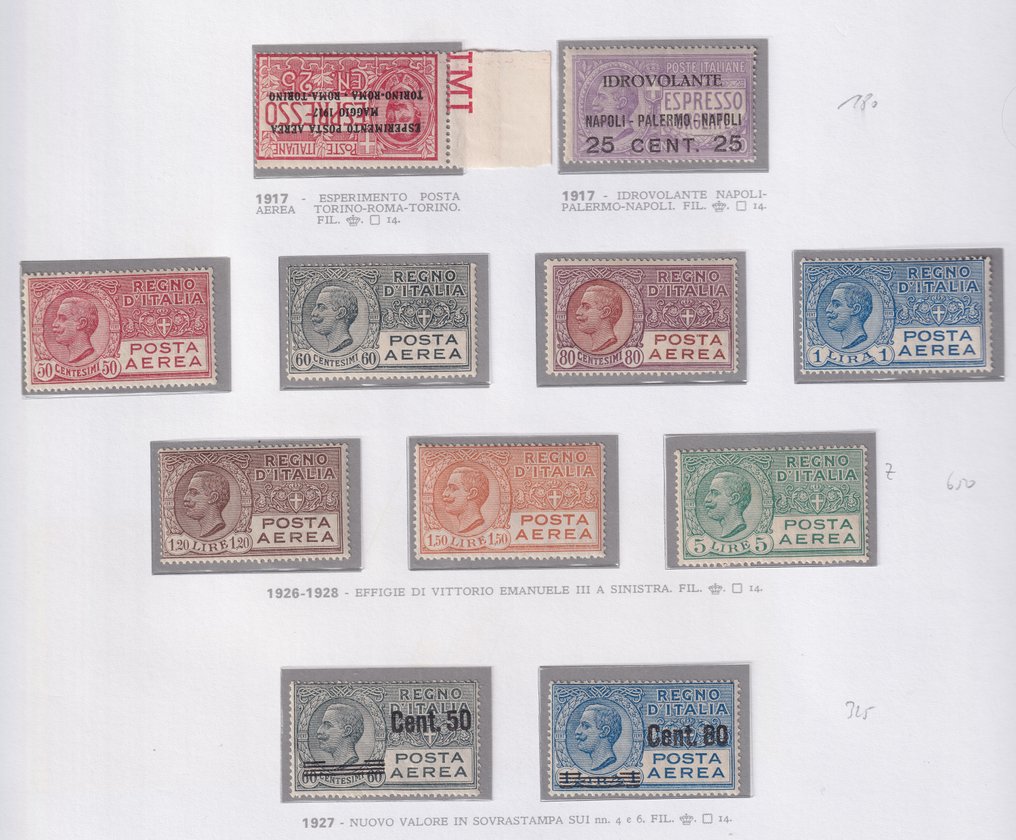 Ιταλία Βασίλειο 1917/1927 - Ταχυδρομείο, άριστη ποιότητα, MNH**, πιστοποιητικό Bolaffi - Posta Aerea A1-A9, inkl. A2A und A3A #1.0