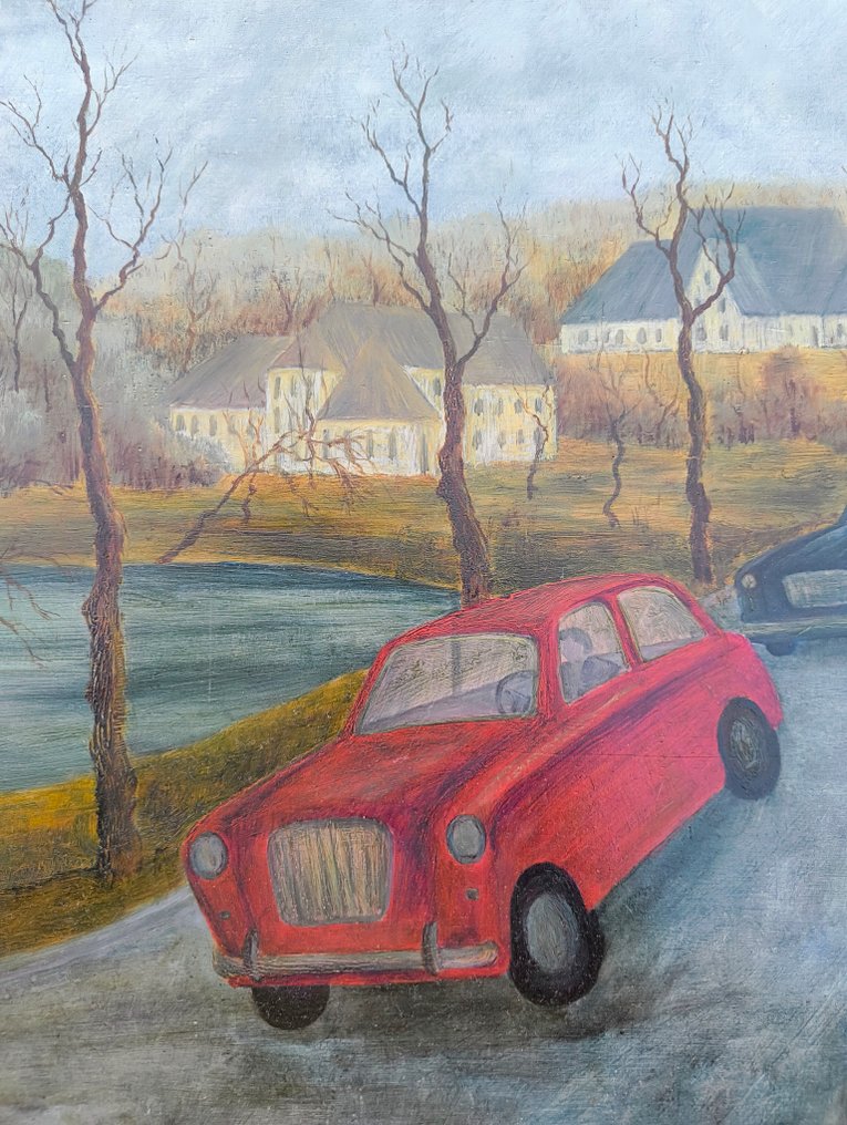 Jozef Devroey (1908-1993) - Figurative landscape with woman and red car #3.2