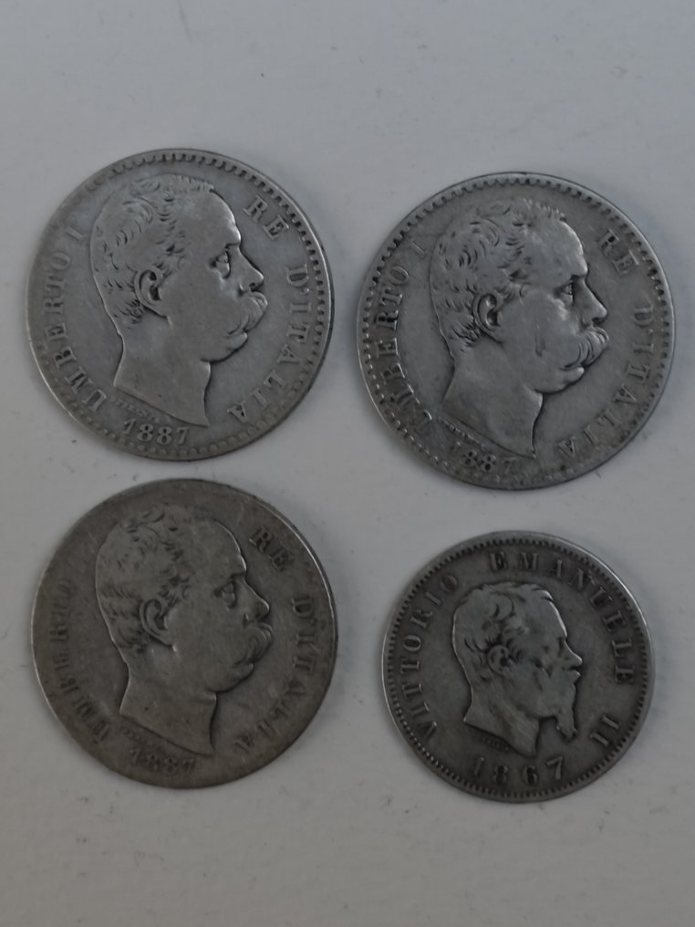 意大利, 王国 Umberto I (1878-1900). 2 Lire / 1 Lira (4 coins) (没有保留价) #1.0