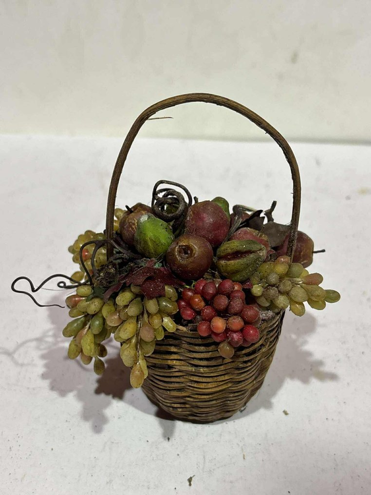 雕刻, Canestro di Frutta Presepe Napoletano inizio 900 - 13 cm - 蠟, 木 #4.3