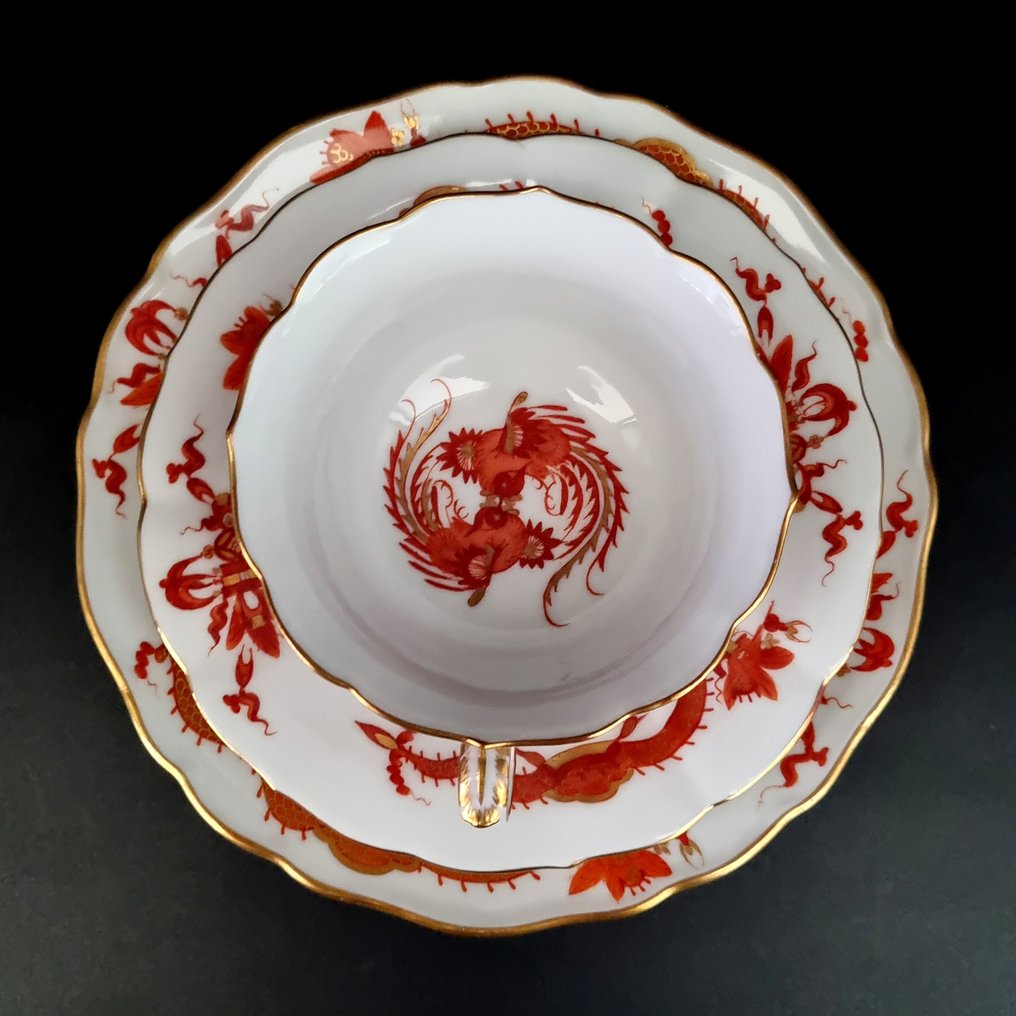 Meissen - Table service - Red Reicher Hof dragon tea/coffee set, 3-piece - Porcelain #3.2