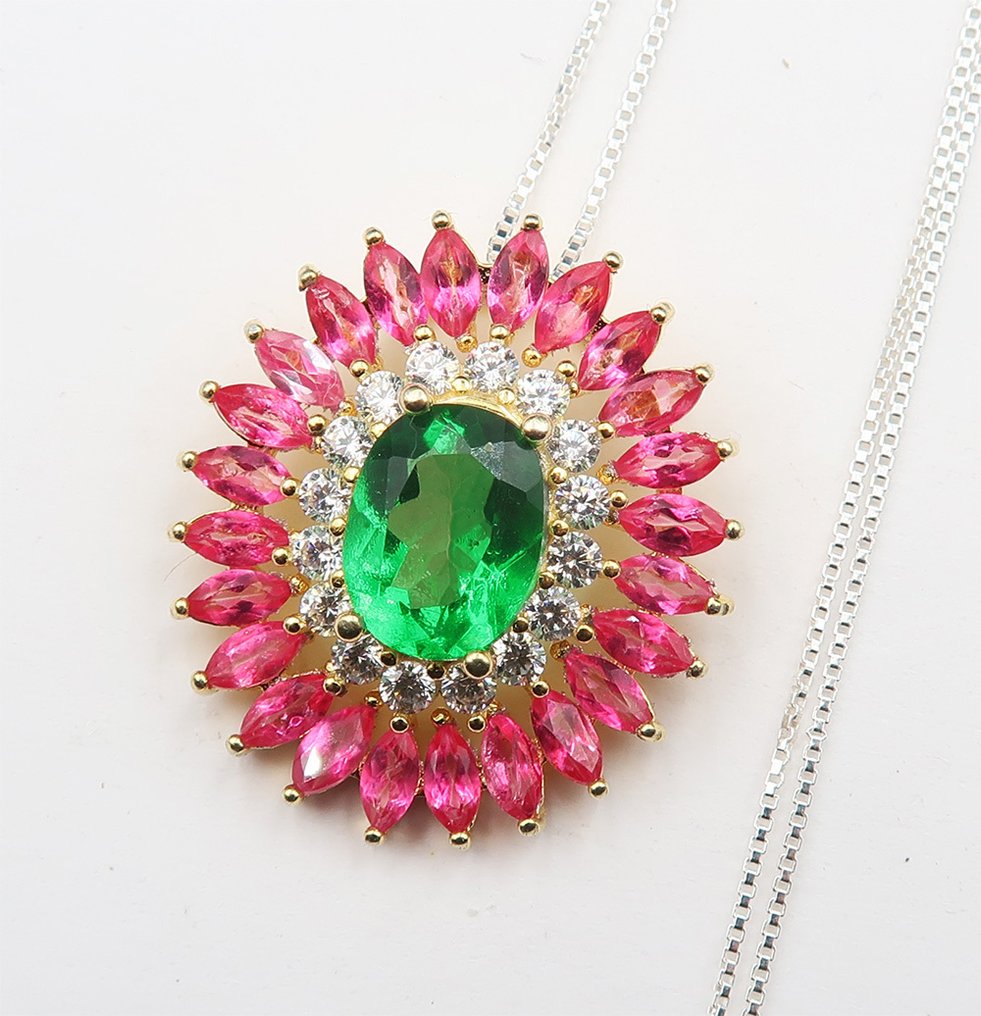 银, Collier Topaze "Fleur de Vénus": 关系和谐与魅力 - 925纯银 - 吊坠项链 #4.3