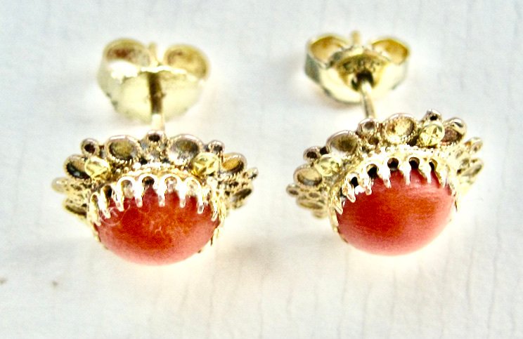 沒有保留價 - 耳環 - 14 克拉 黃金 珊瑚 - 血珊瑚 #3.2