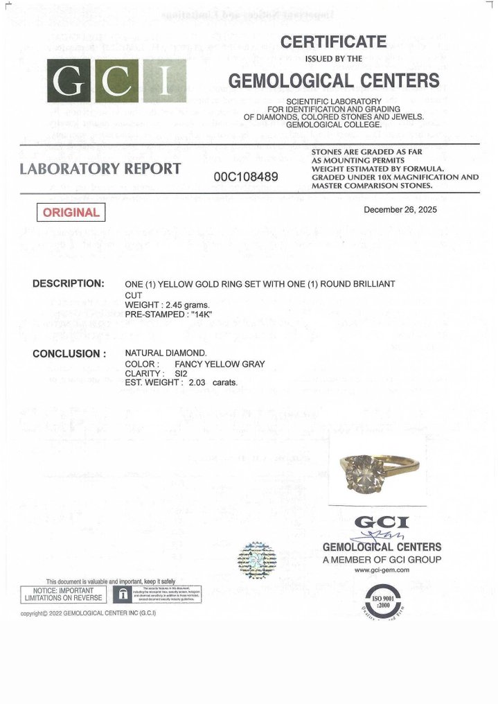 χωρίς τιμή ασφαλείας - Δαχτυλίδι αρραβώνων - 14 καράτια Κίτρινο χρυσό - 2.03ct. tw. Διαμάντι (Φυσικού χρώματος) #3.2