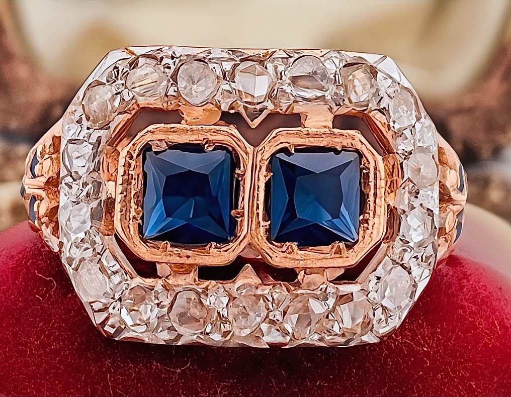 Zonder minimumprijs - Ring - 9 kt. Zilver, Roségoud Saffier - Diamant #1.0