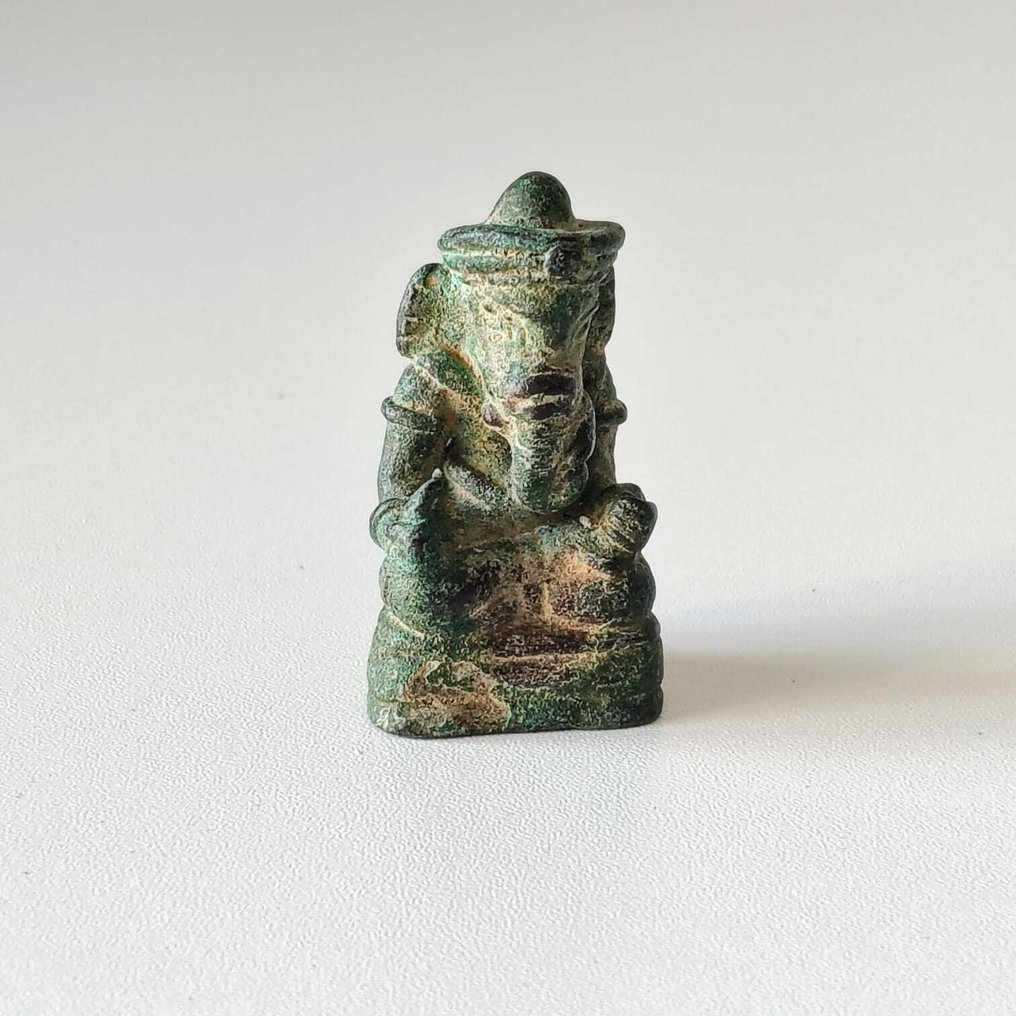 古代印度支那 黄铜色 坐着的象神雕像旅行护符 - 40 mm  (没有保留价) #2.1