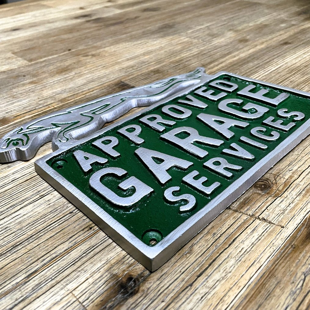 Sign - Jaguar - Approved Garage Services Cast Metal Advertising Sign #3.2