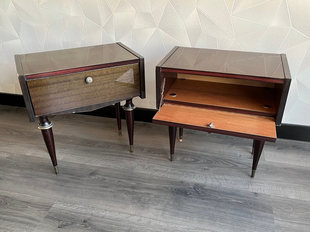 Nattduksbord (2) - Mahognyträ - Messing - Vintage #2.1