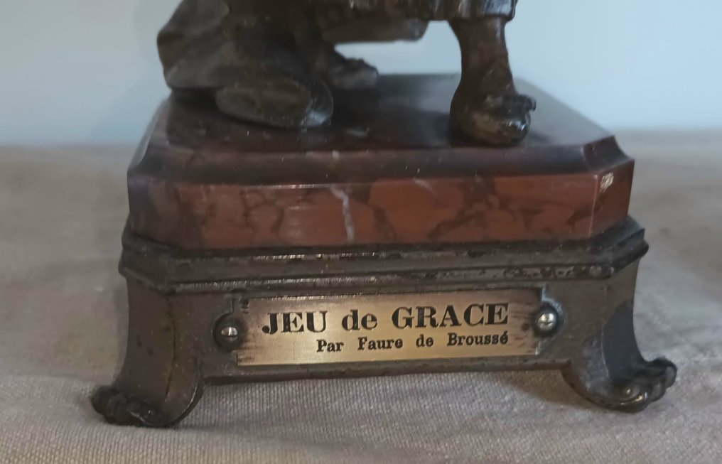 Statue, Faure de Brousse (1876-1908) Jeu de Grace (2 stuks) - 29 cm - Marmor, Råzink #4.3