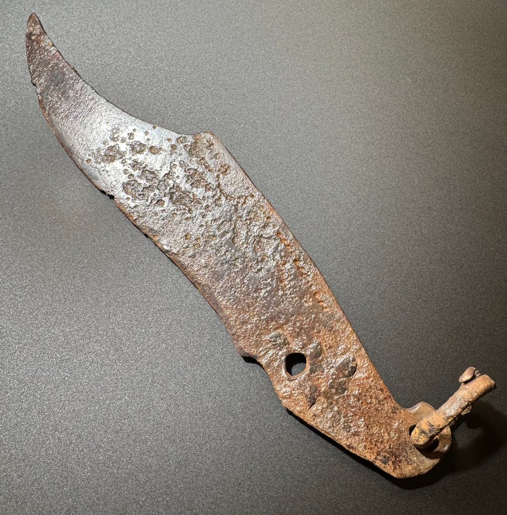 維京時代 鐵 罕见的环形刀（'Ringknaufmesser'），具有优雅的弯曲形状和打孔装饰。 #2.1