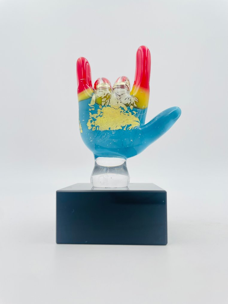 Guidotti - Γλυπτό, Mano con foglia d’Oro e argento. - 7.5 cm - γυαλί Murano - 2025 #1.0