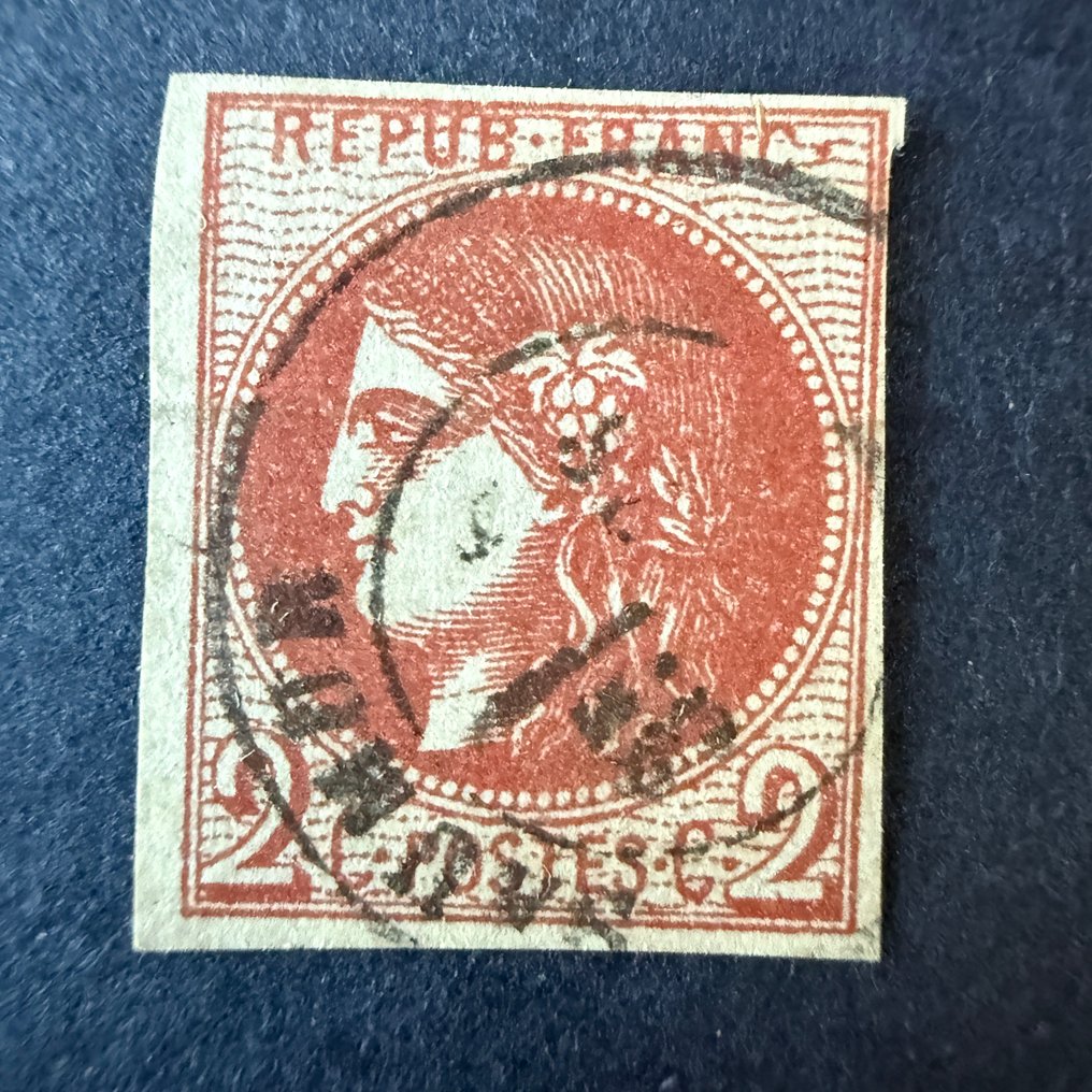 Frankrike - Yvert 40B «Bordeaux 2c brun rouge» variert griffel i oblitert - TB signert Brun #1.0