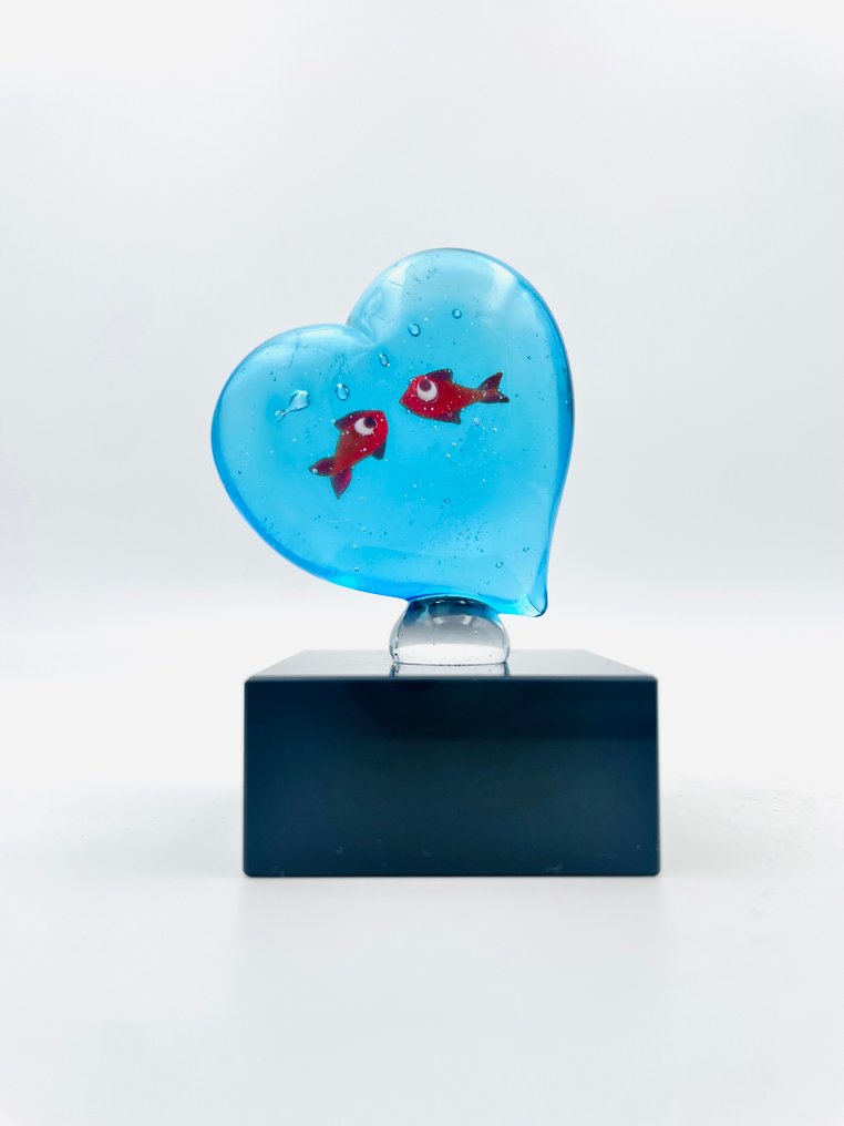 Guidotti - Sculpture, Cuore con pesci - 7 cm - verre de Murano - 2025 #1.0