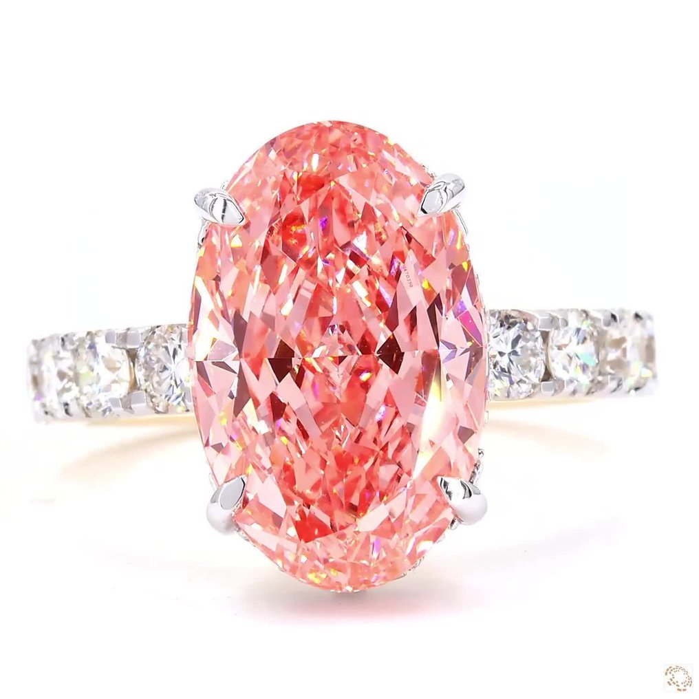 戒指 - 18 克拉 黃金 -  6.05ct. tw. 粉紅色 鉆石 (彩色實驗室培育鑽石) - 鉆石 #1.0