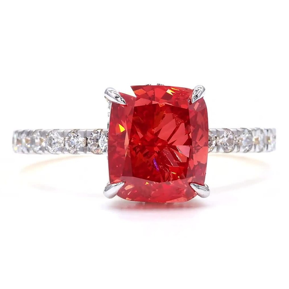 沒有保留價 - 戒指 - 18 克拉 黃金 - 3.52ct. tw. 粉紅色 鉆石 (彩色實驗室培育鑽石) - 鉆石 - 炫彩鲜艳粉 #2.1