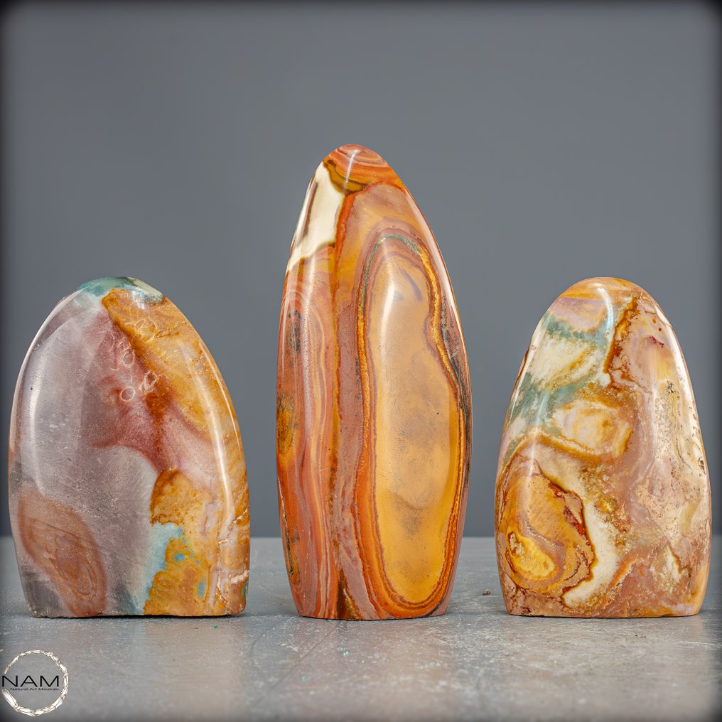 Natürliche Polychrom-Jaspis Freiformen – harmonisches 3er-Set- 872.03 g - (3) #1.0