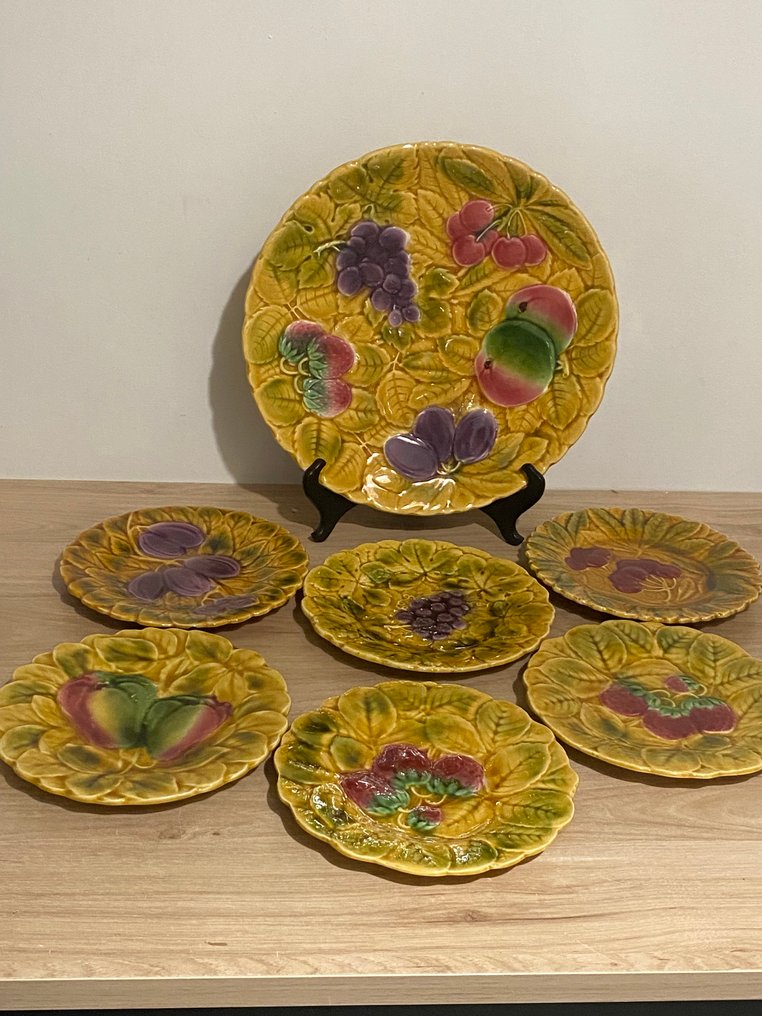 Sarreguemines - Dessert service (7) - Ceramic, Earthenware, Glaze - dessert cake service #2.1