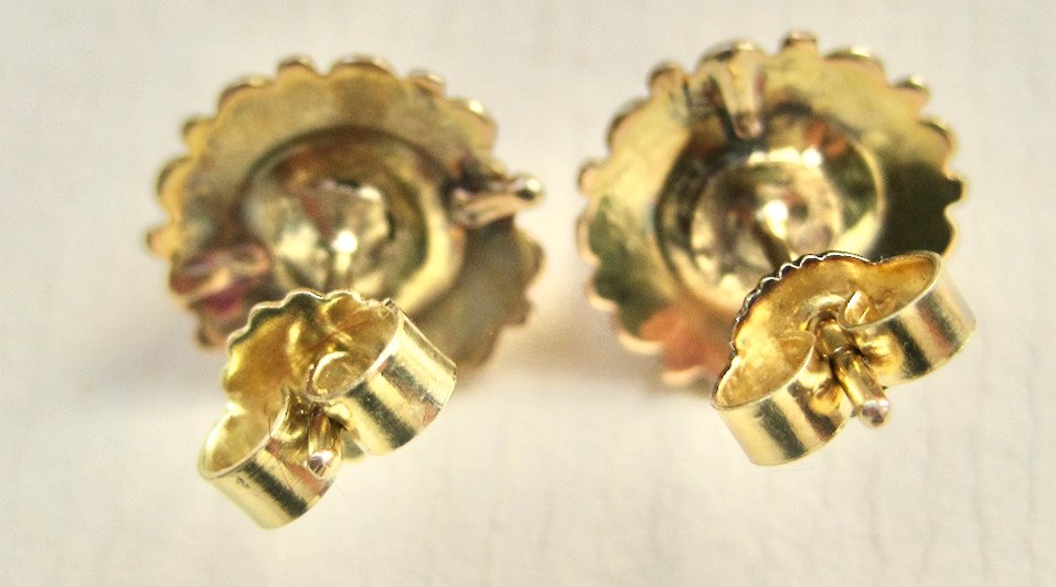 沒有保留價 - 耳環 - 14 克拉 黃金 珊瑚 - 血珊瑚 #2.1