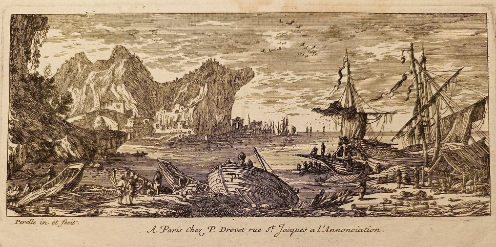 Nicolas Perelle (1631-1695) - Kustgezicht met Galeien #1.0