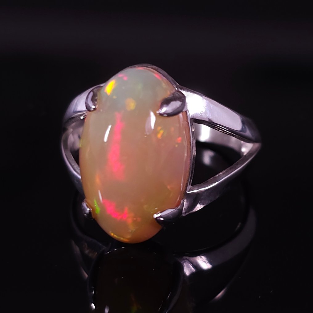 Opaal - Zilver - Ring - 5 ct, topkwaliteit Oranje #2.1