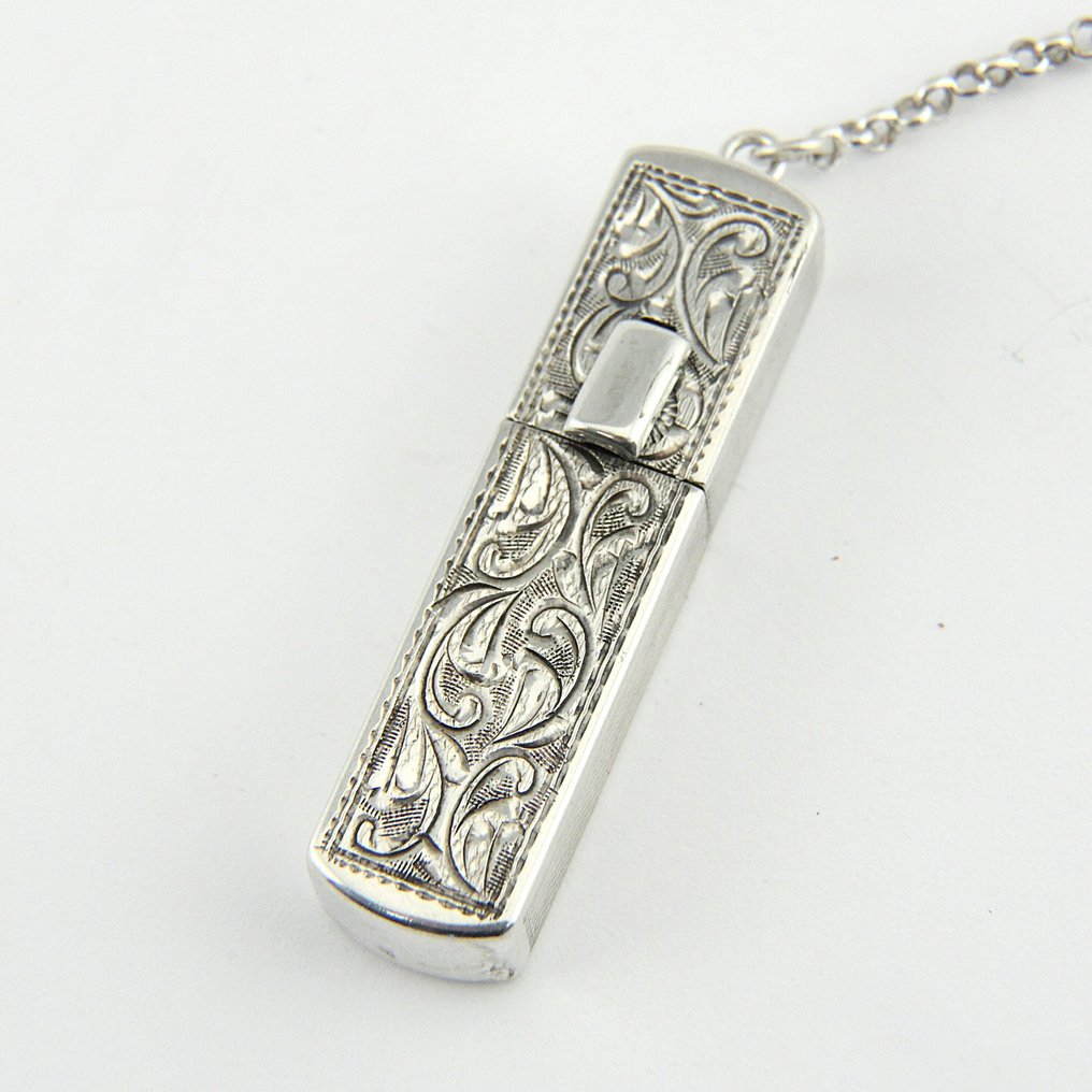 Antieke lipstickhouder - HANDWERK - Φιάλη αρώματος - Μια αλυσίδα λαιμού με 'πινέλο'. - .900 silver - Εντοπίστηκε #3.2