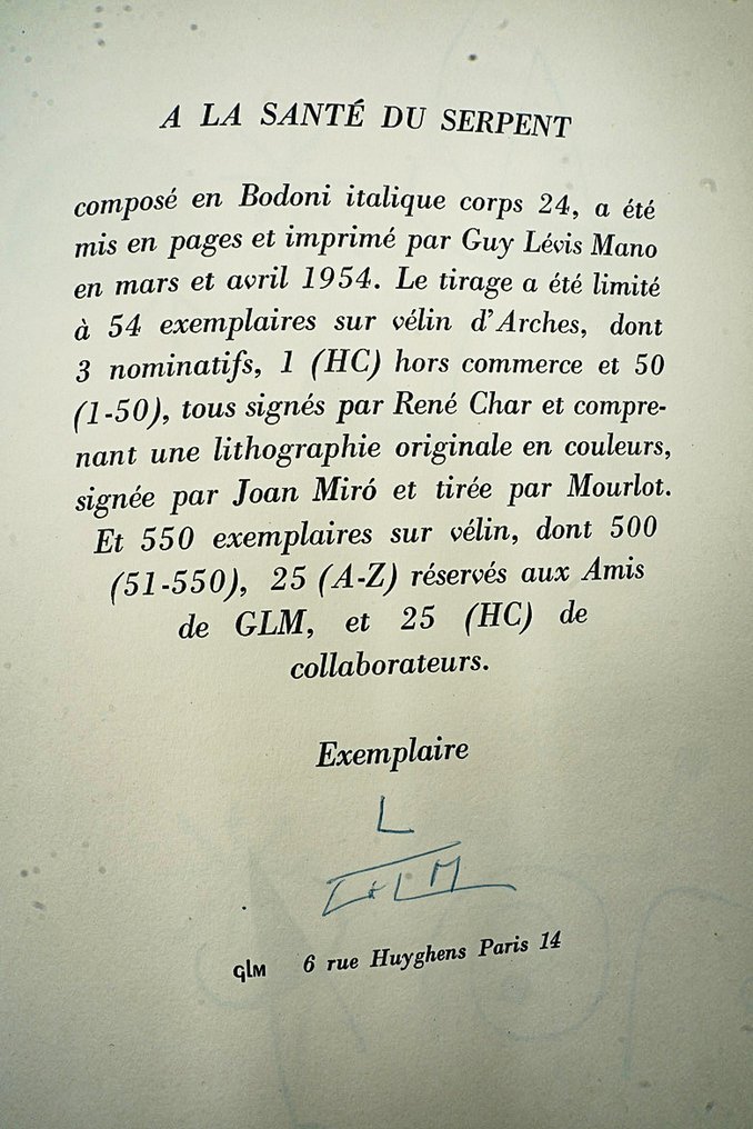 René Char / Joan Miró - A la santé du serpent - 1954 #2.1