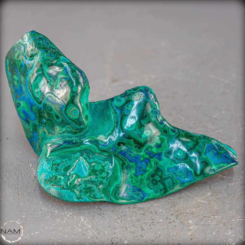 天然的 Azurit-Malachit 自由形态 非凡的色彩强度和复杂的条纹- 514.55 g #4.3