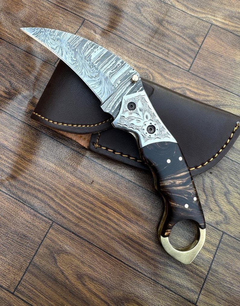 Μαχαίρι κουζίνας -  Μαχαίρια κουζίνας - αναδιπλούμενο μαχαίρι - Bras liner lock - Risen με χαραγμένο bolster - Δέρμα - - ξύλο - Ασία #1.0