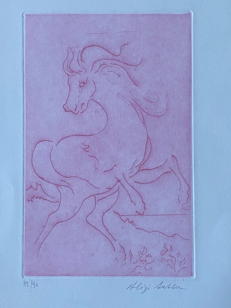 Aligi Sassu (1912-2000) - Cavallo Xanto tramonto #1.0