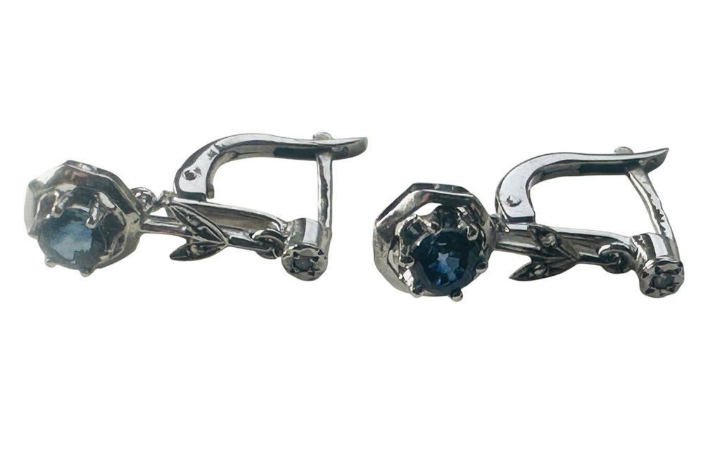 Σκουλαρίκια - 18 καράτια Λευκός χρυσός -  0.60ct. tw. Ζαφείρι - Διαμάντι #4.3