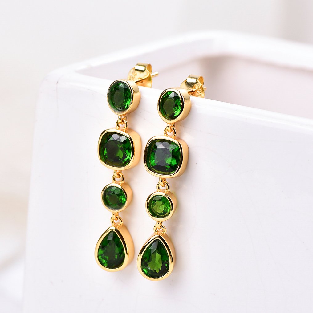 Senza prezzo di riserva - Orecchini Argento - Diopside - Certificato #1.0