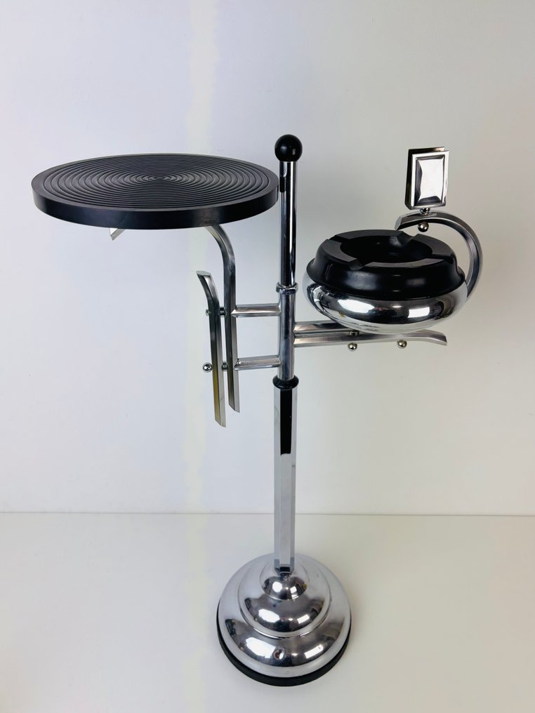 Ashtray - Vintage Art deco chrome staande asbak - Chrome, plastic #1.0
